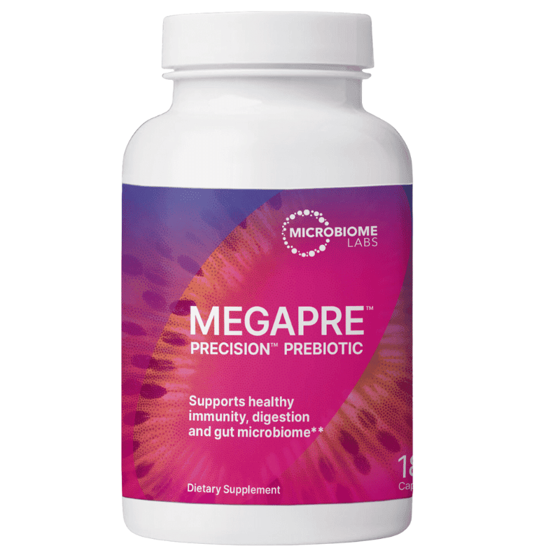 White bottle of MegaPre Precision Prebiotic capsules