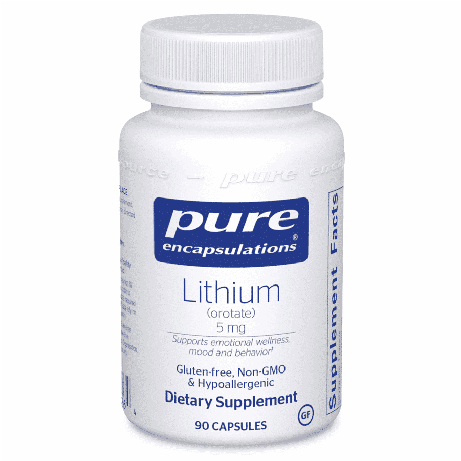 Pure Encapsulations Lithium Orotate 5mg dietary supplement bottle