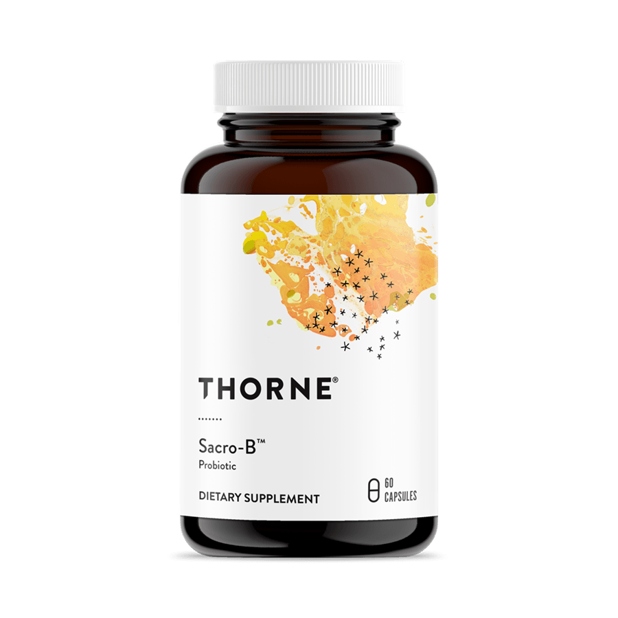 Thorne Sacro-B probiotic supplement bottle with 60 capsules