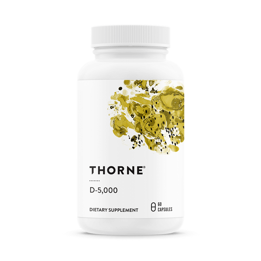 Thorne D-5000 dietary supplement bottle with 60 capsules