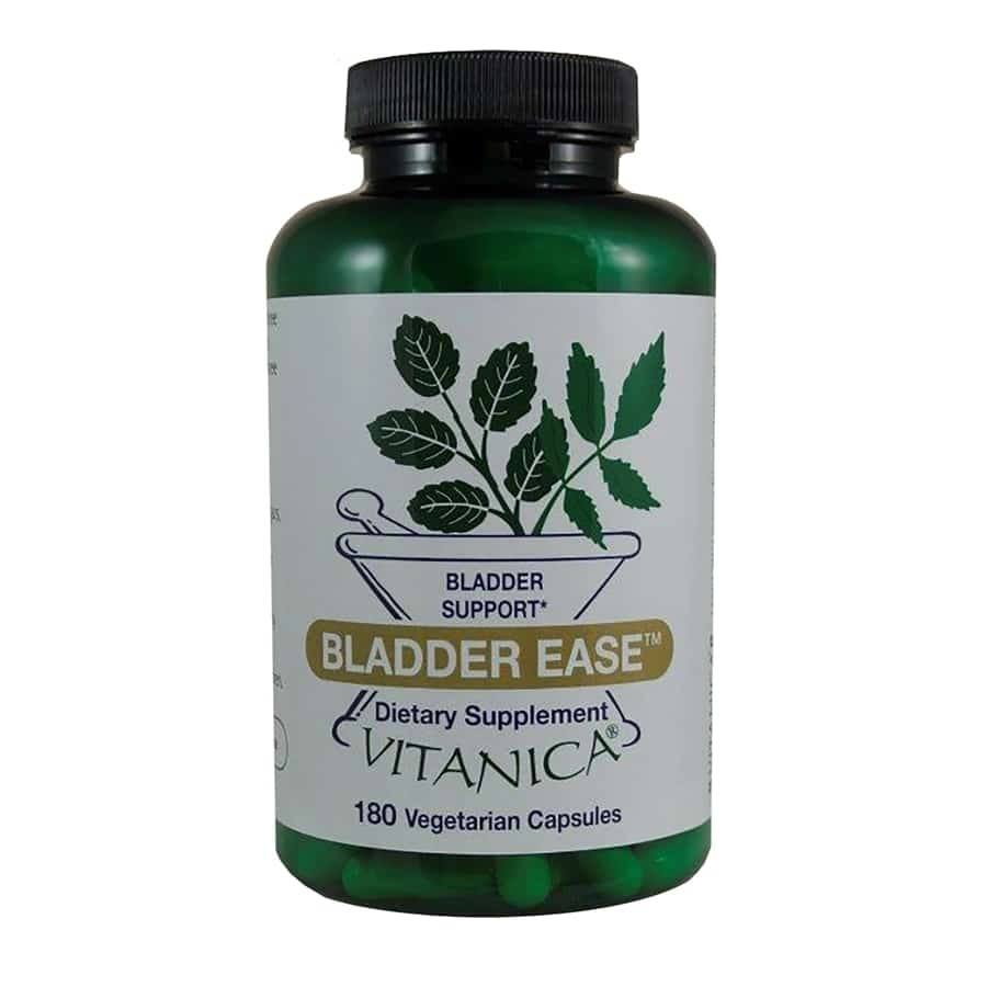Vitanica Bladder Ease dietary supplement bottle with 180 vegetarian capsules